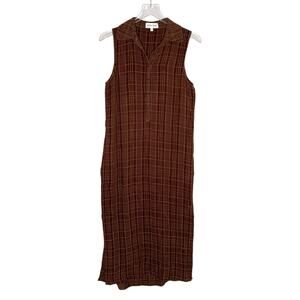 Bella Dahl XS Sleeveless Pullover Midi Dress Plaid Autumn Chocolate Brown *flaw